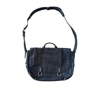 Will Leather Goods USA Made Black Leather 18x12 Satchel Crossbody Messenger Bag